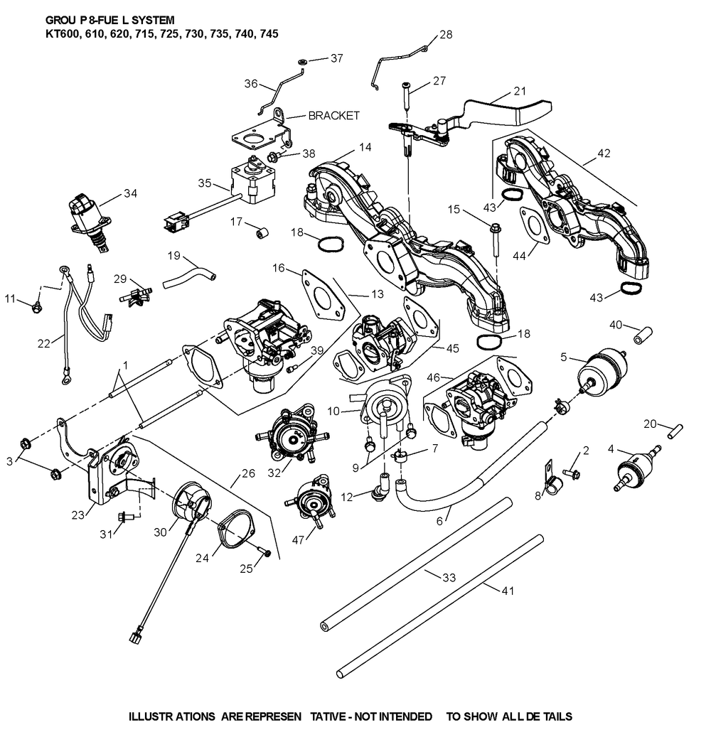 Kt740-3097 Fuel System Diagram and Parts List for KT740-3097  Cub Cadet Lawn Tractor